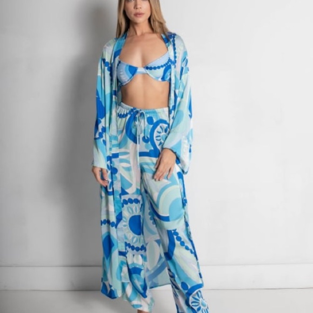 Blue Patterned Swim Coverup Set